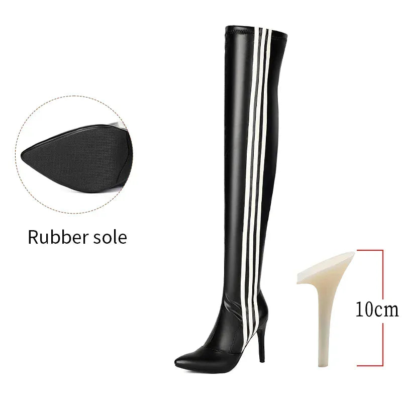 10cm Black (VL) / 34 Over Knee High Boots / Vegan Leather