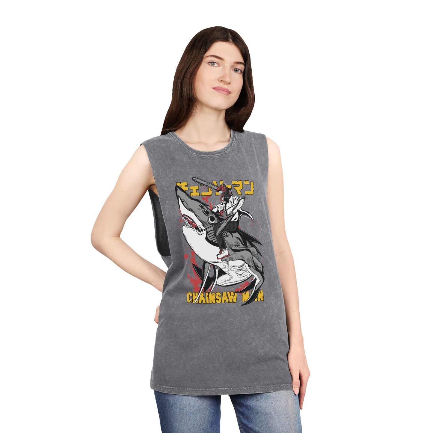 Unisex Graphic Tank Top - Anime Chainsaw Man Denji Shark Saw Rampage