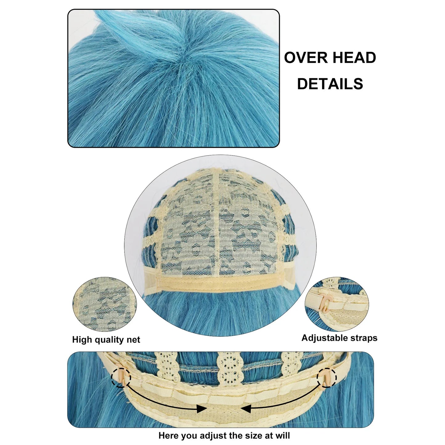 Synthetic Medium Length Wig/ Straight Blue Sally Face Cosplay