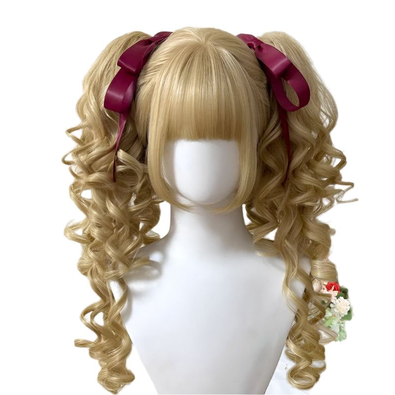 Synthetic Princess Cut Double ponytail Lolita Wig with Bangs /Ombre Blonde brown White gray Cosplay/ Harajuku wig