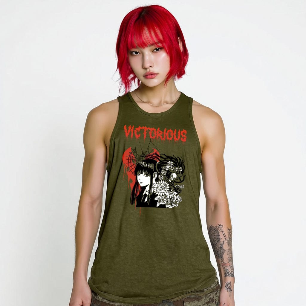 Army green / M Victorious Unisex Japan Symbiote Gym Tank Top (High-Neck)