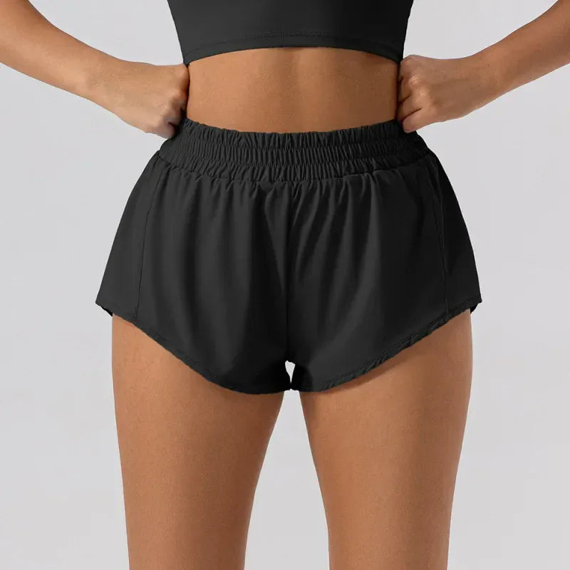 Black / S 4 Fitness Low Waist 2.5 Inch Shorts Women (Victorious FluxNet Shorts)