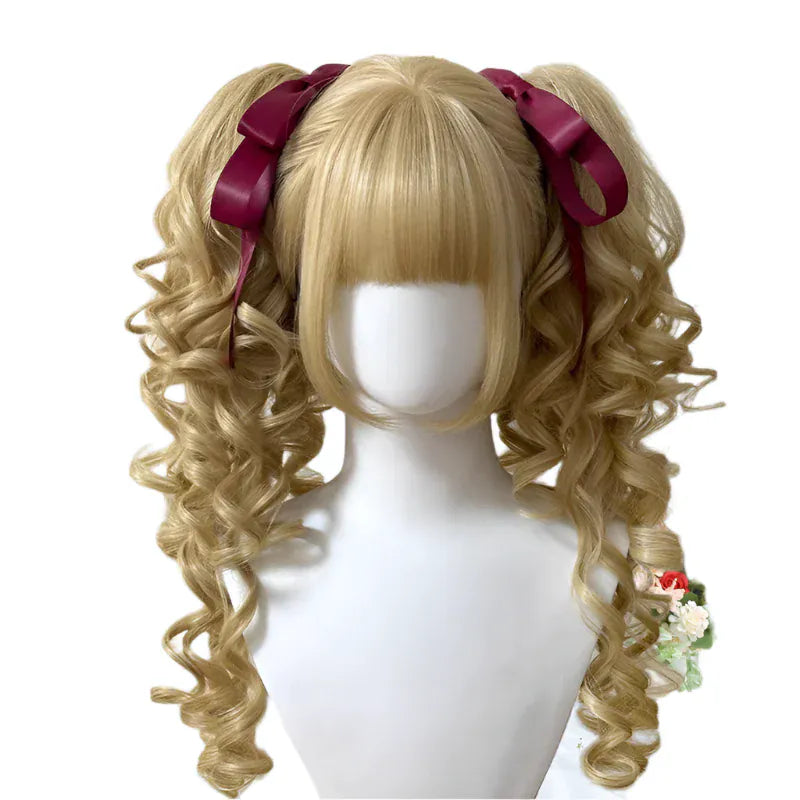 Blonde Synthetic Princess Cut Double ponytail Lolita Wig with Bangs /Ombre Blonde brown White gray Cosplay/ Harajuku wig