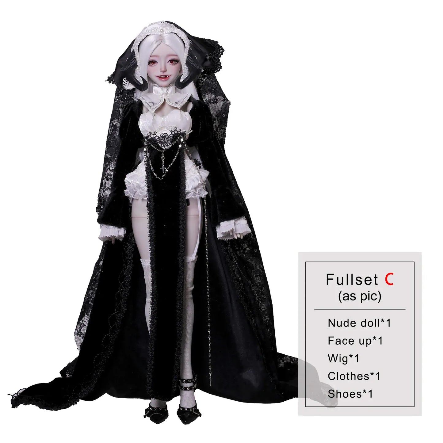 Cassandra Fullset C BJD Doll 1/4 Cassandra Fullset C Bariy Big Chest Body Demon Goat Horn Nun Satanic Evil Theme Resin Figure Shugafairy