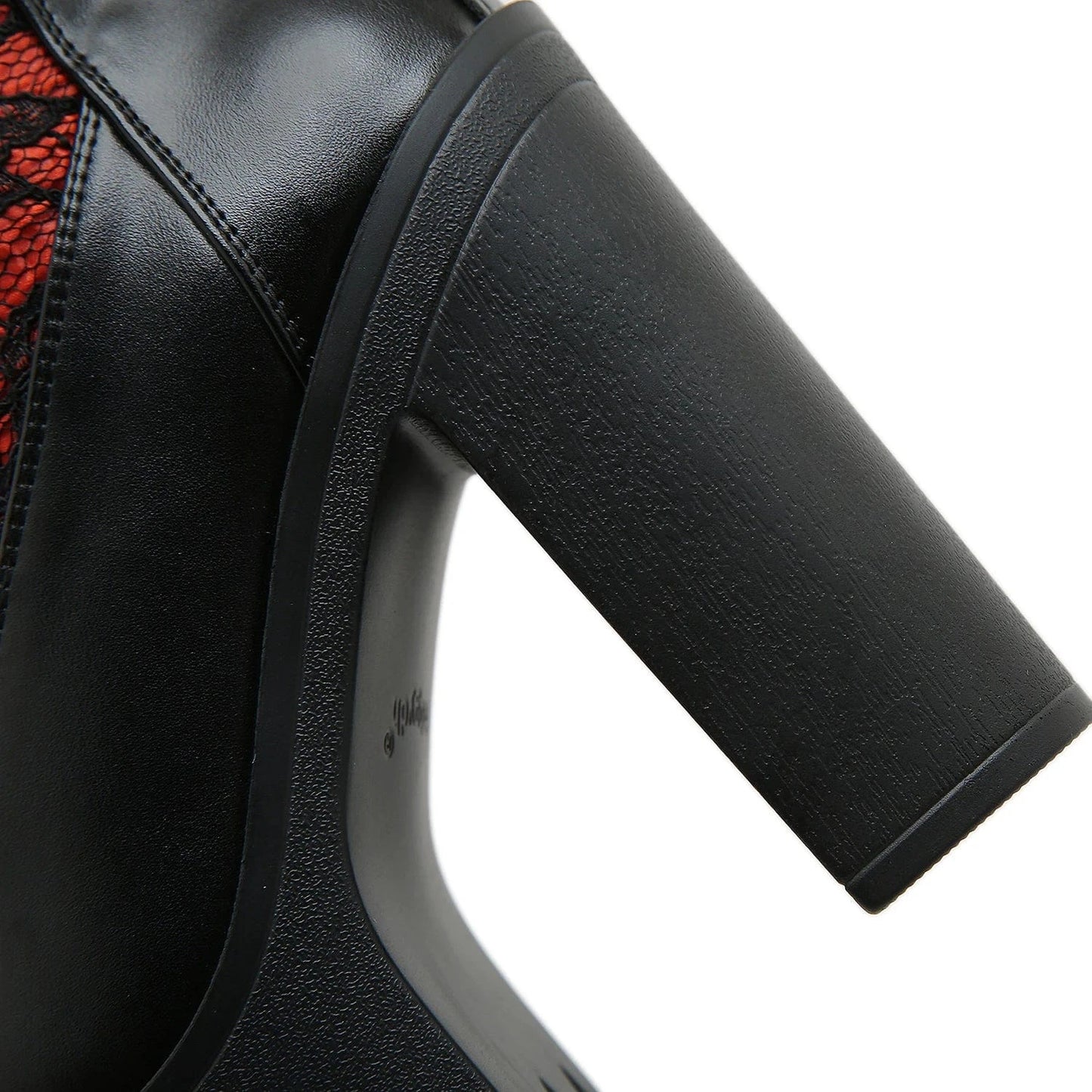 Gothic Lace Patchwork High Heel Ankle Boots for Women / Vintage European Style Zipper Closure Chunky Platform Boots Red