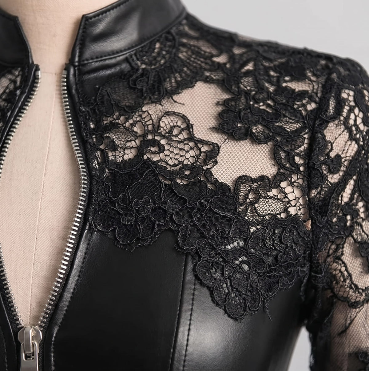 Leather Lace Patchwork Waist-Cinching Dress