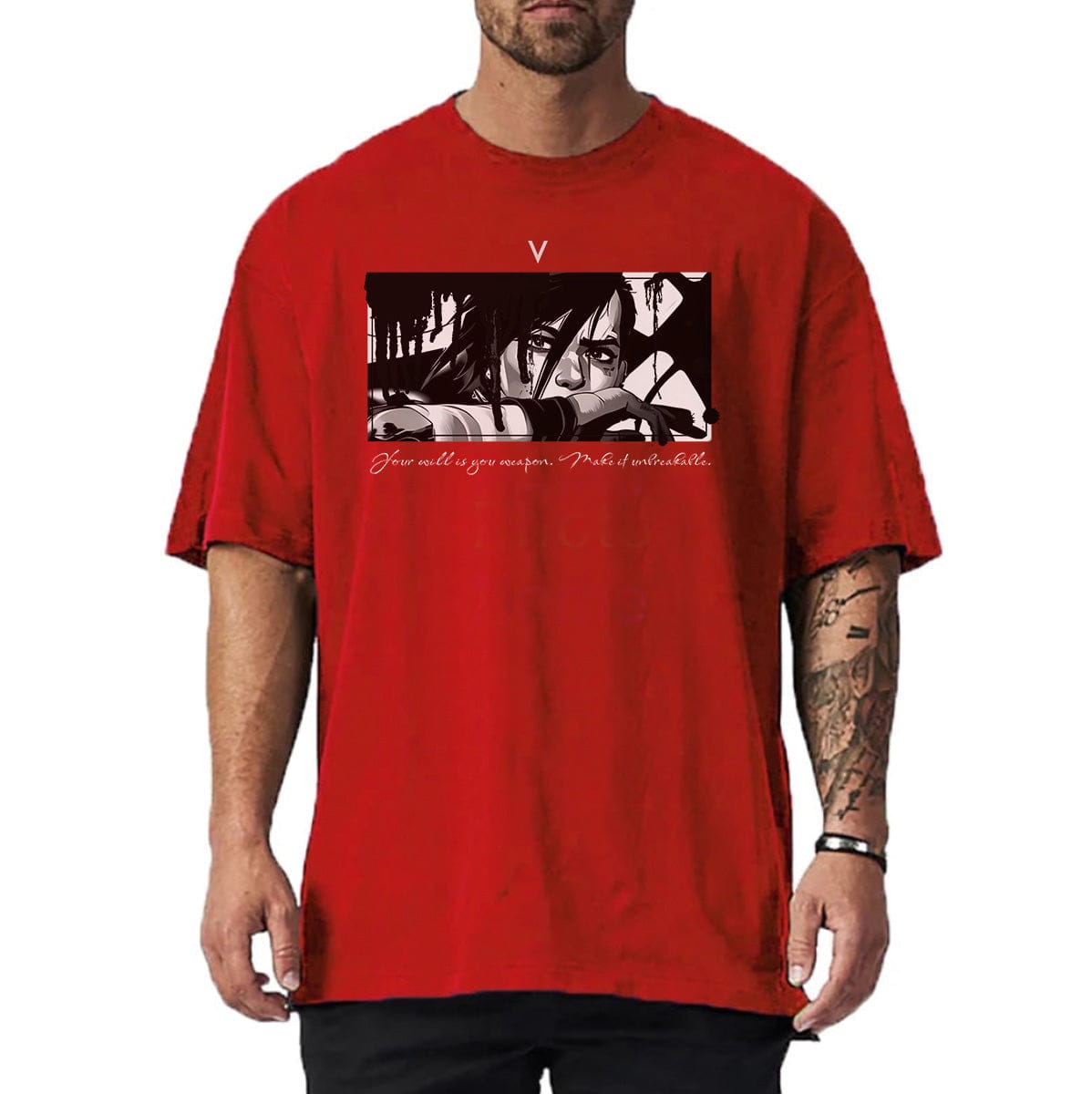 Red / M Vi Dark Arcane Emo Grunge T-shirt - Front Print (Oversize style)