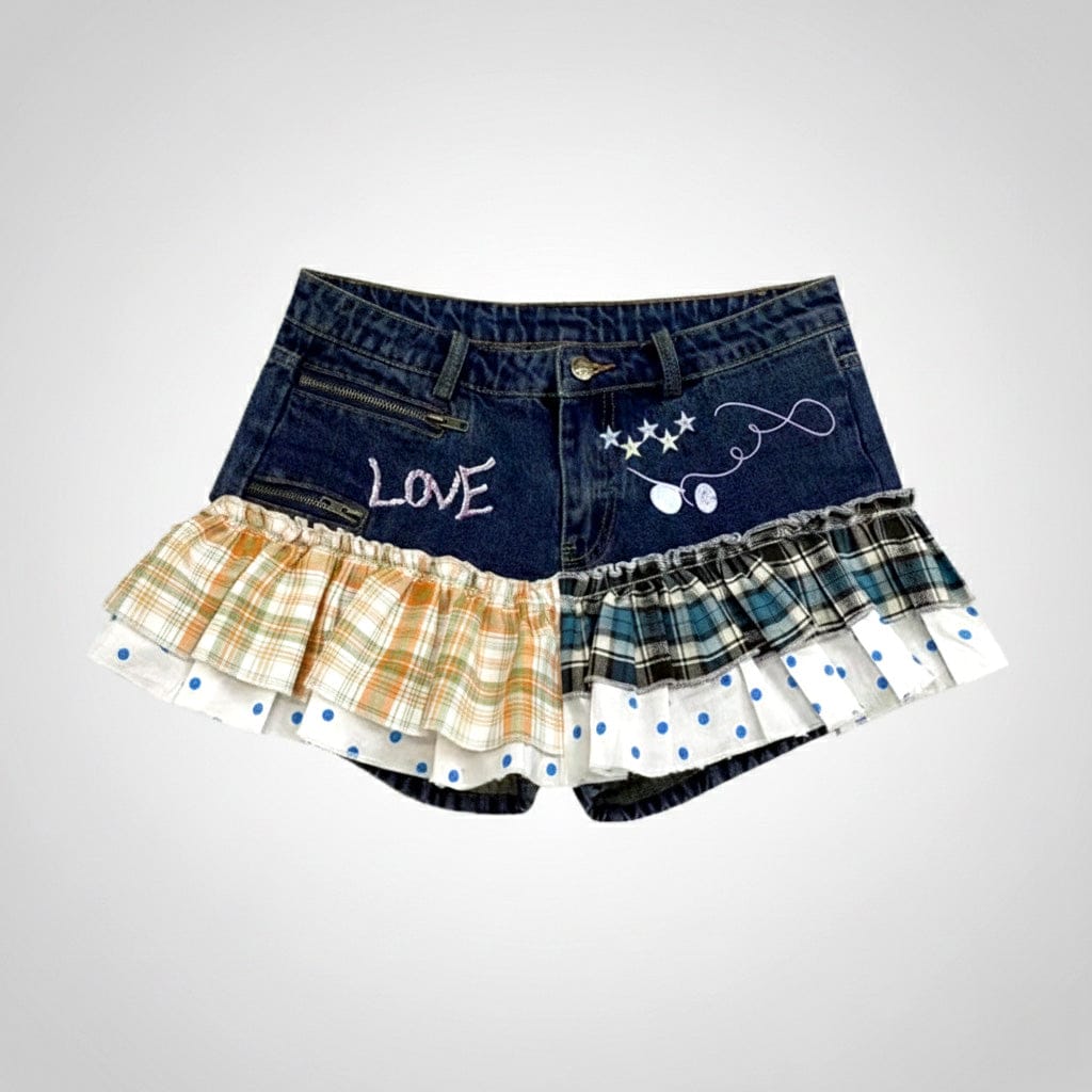 Skorts / S Kpop Idol Ruffled Denim Shorts with Coverups