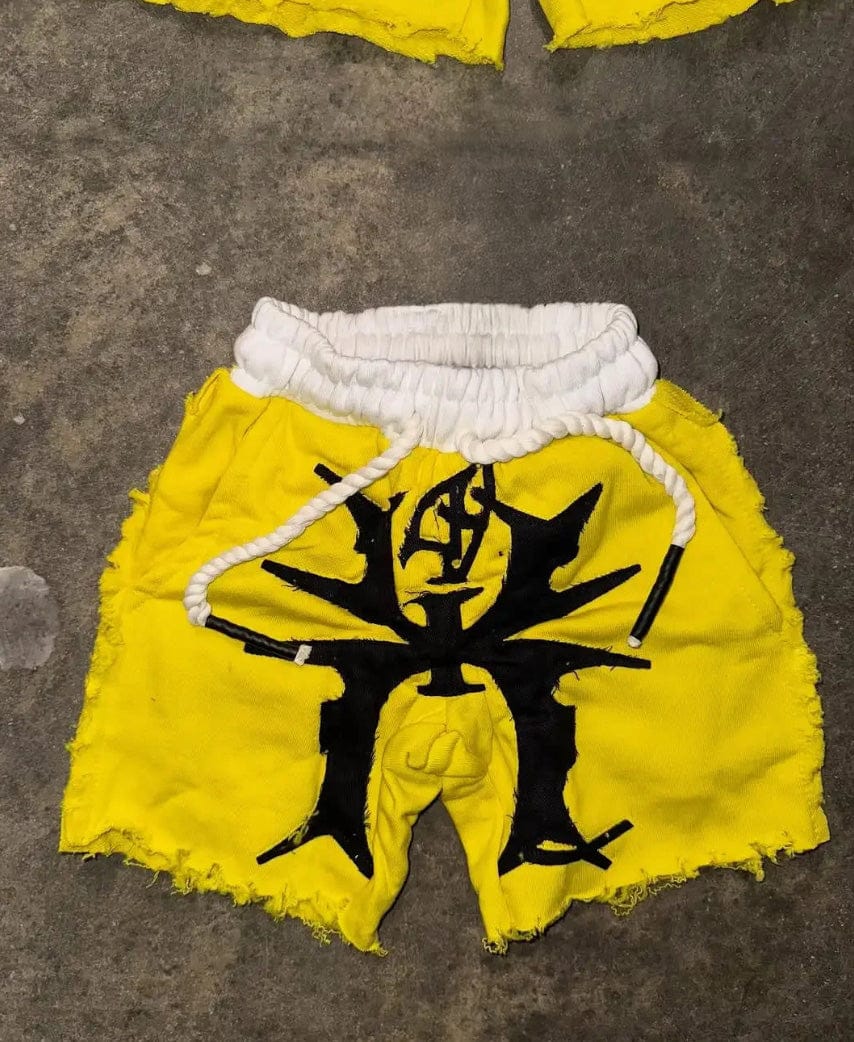 Yellow / S Unisex Gym Shorts Embroidered Gothic Grunge