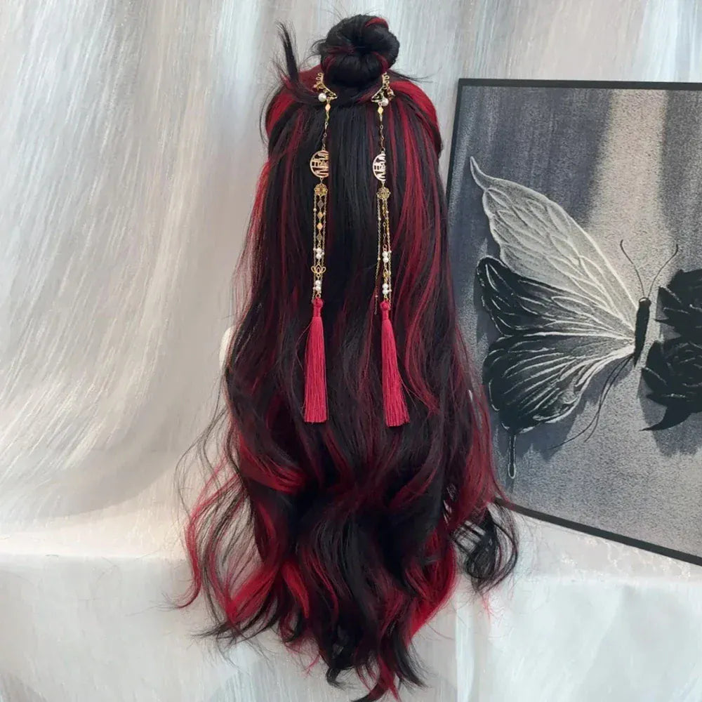 #1 Black Ombre Red Layered Wig/Synthetic Long Wavy Lolita/ Kawaii Wig