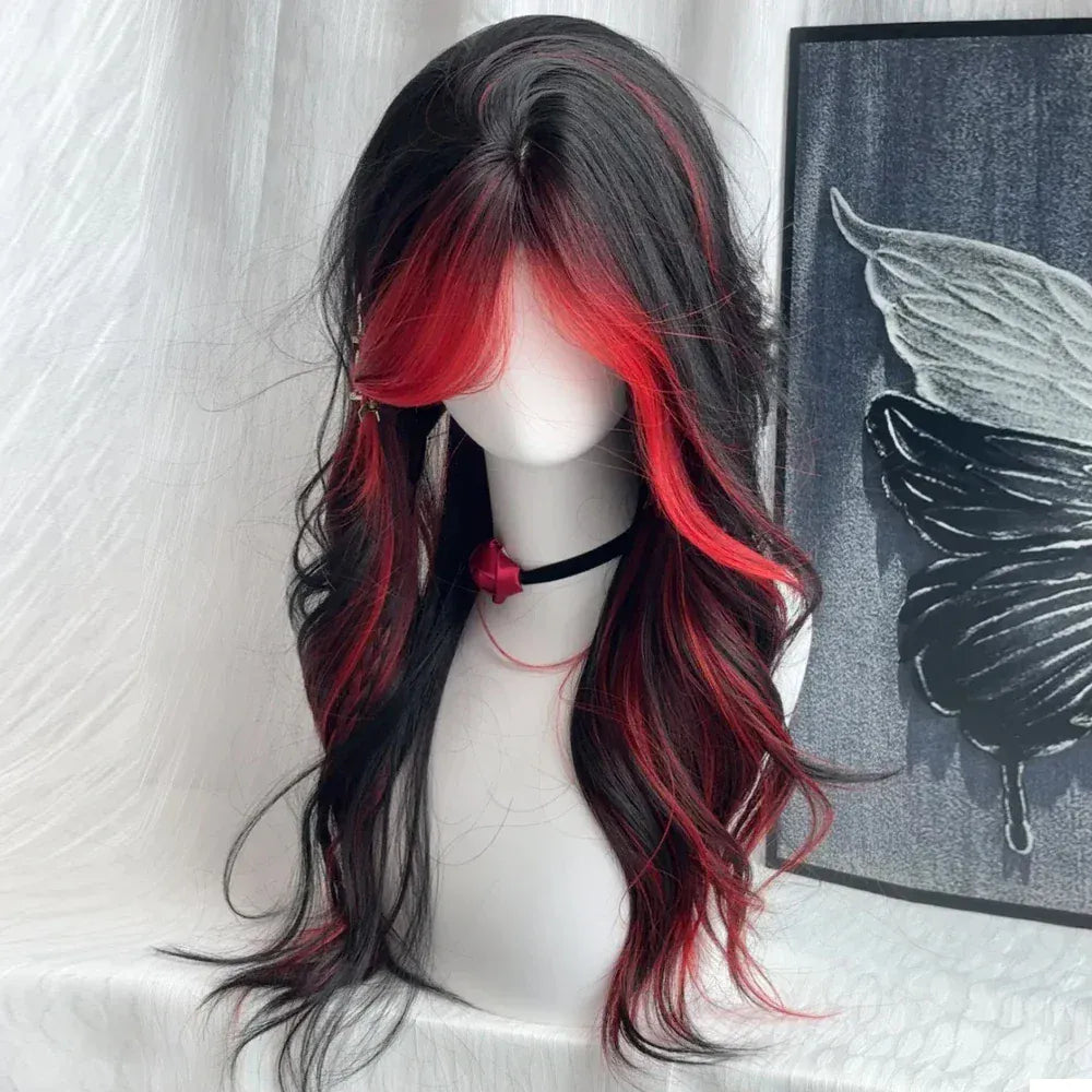 #1 Black Ombre Red Layered Wig/Synthetic Long Wavy Lolita/ Kawaii Wig
