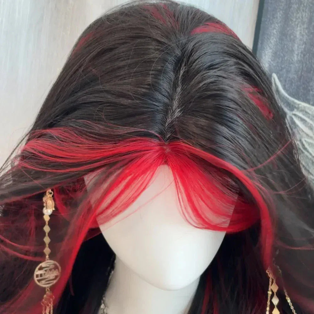 #1 Black Ombre Red Layered Wig/Synthetic Long Wavy Lolita/ Kawaii Wig