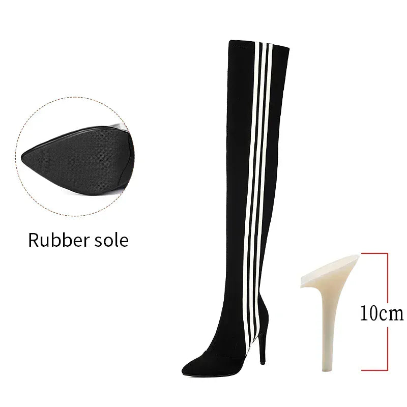 10cm Black / 34 Over Knee High Boots / Vegan Leather