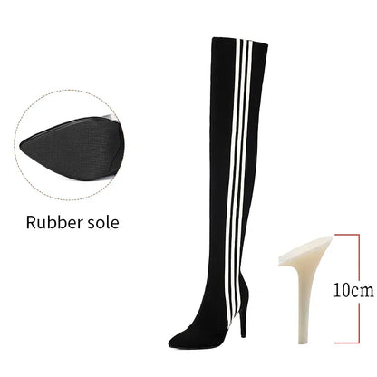 10cm Black / 34 Over Knee High Boots / Vegan Leather