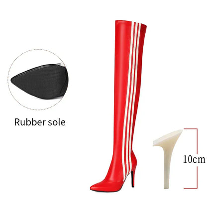 10cm Red (VL) / 34 Over Knee High Boots / Vegan Leather