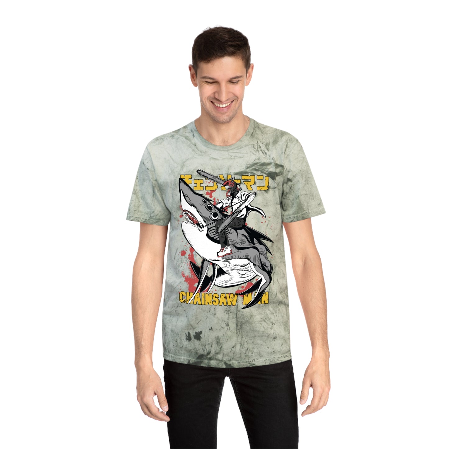 Anime Chainsaw Man (Denji Shark Saw Rampage) T-shirt - Tie Dye Style - Vintage
