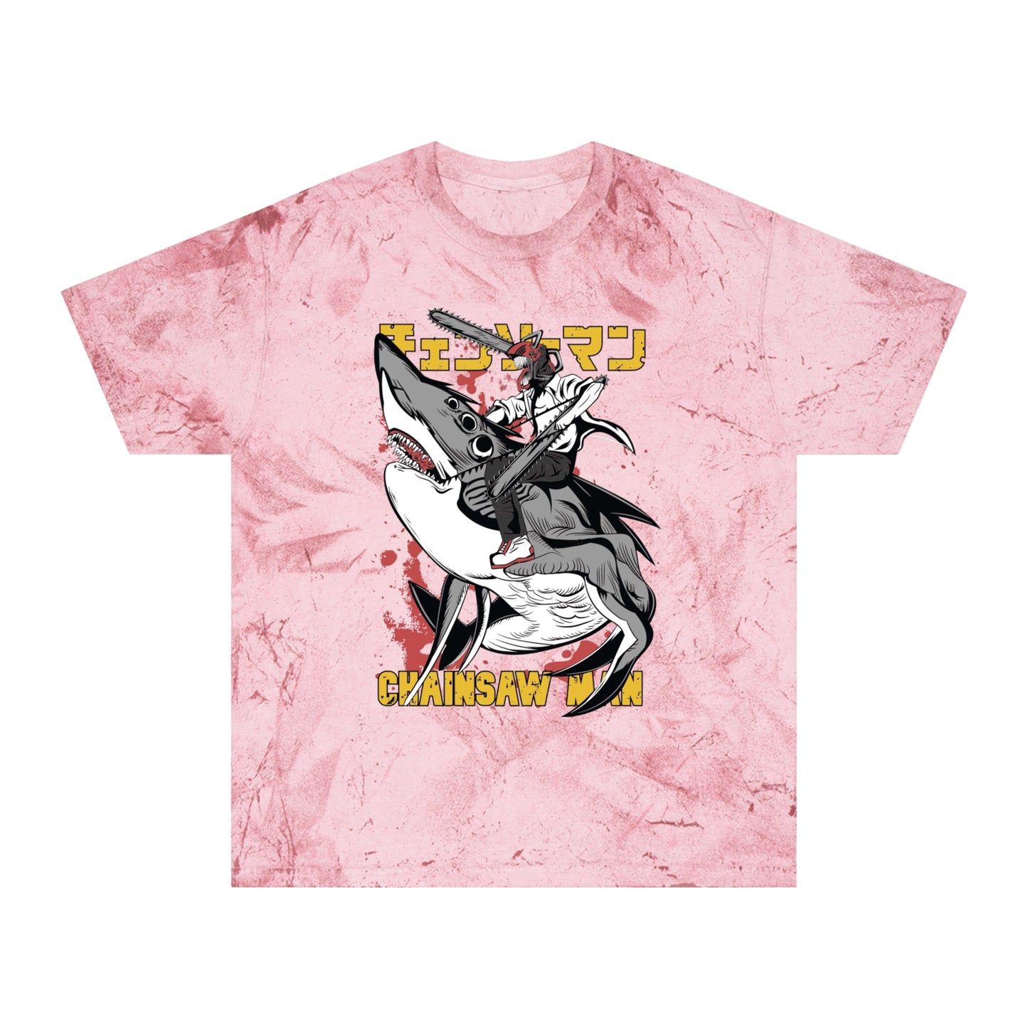 Anime Chainsaw Man (Denji Shark Saw Rampage) T-shirt - Tie Dye Style - Vintage