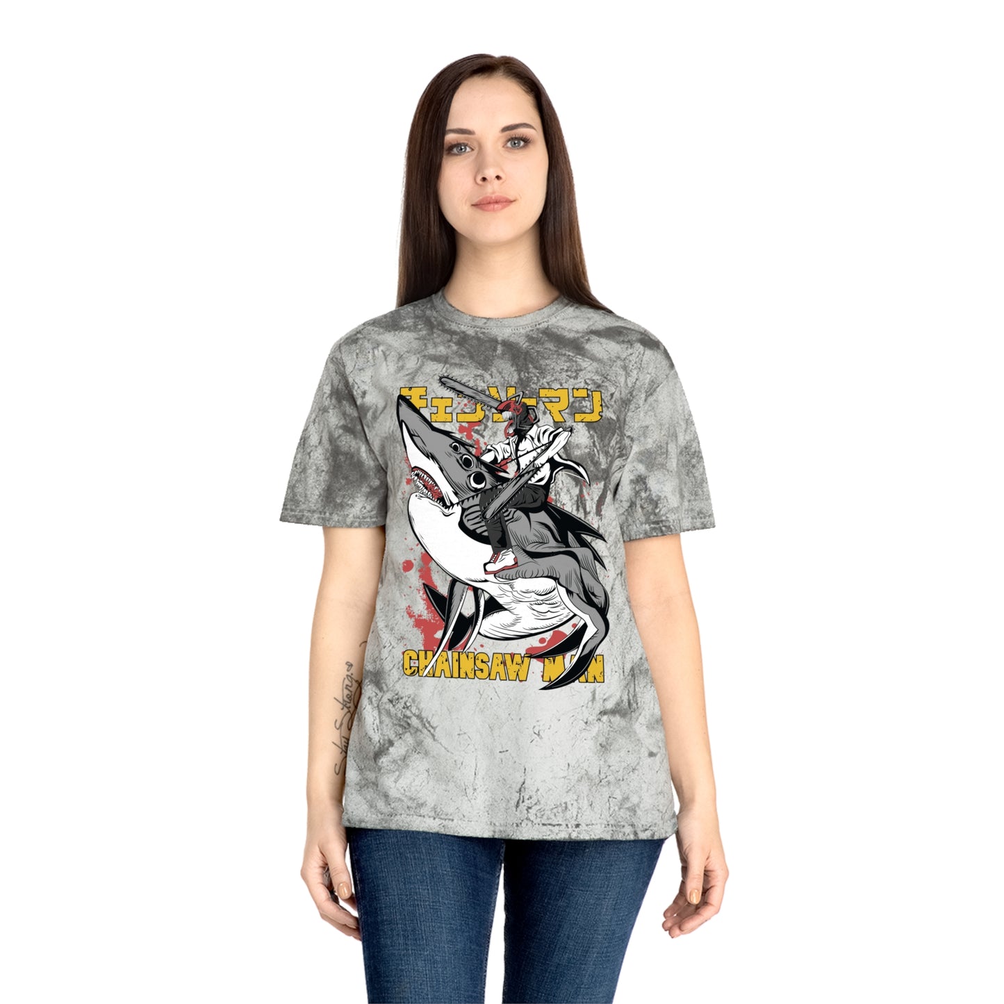 Anime Chainsaw Man (Denji Shark Saw Rampage) T-shirt - Tie Dye Style - Vintage