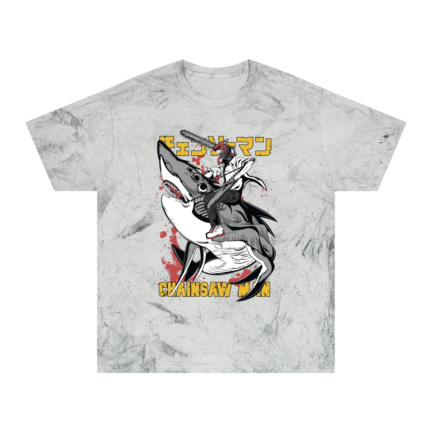 Anime Chainsaw Man (Denji Shark Saw Rampage) T-shirt - Tie Dye Style - Vintage