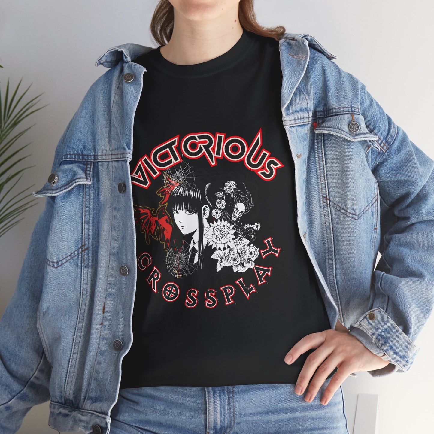 Victorious Crossplay Graphic Tee — Gothic Anime Japan Bat Design