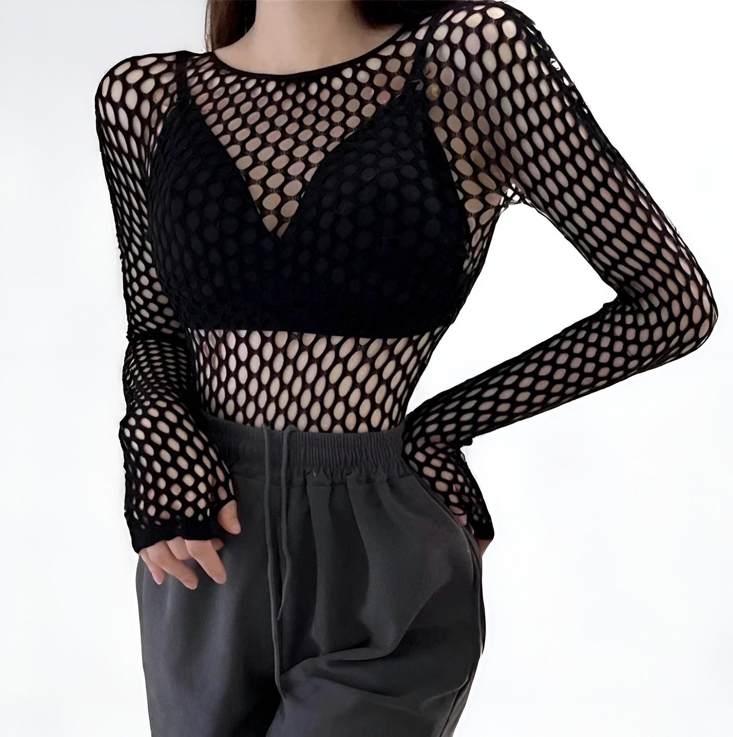 2 / One Size Mesh Long Sleeve Fishnets Top Gothic