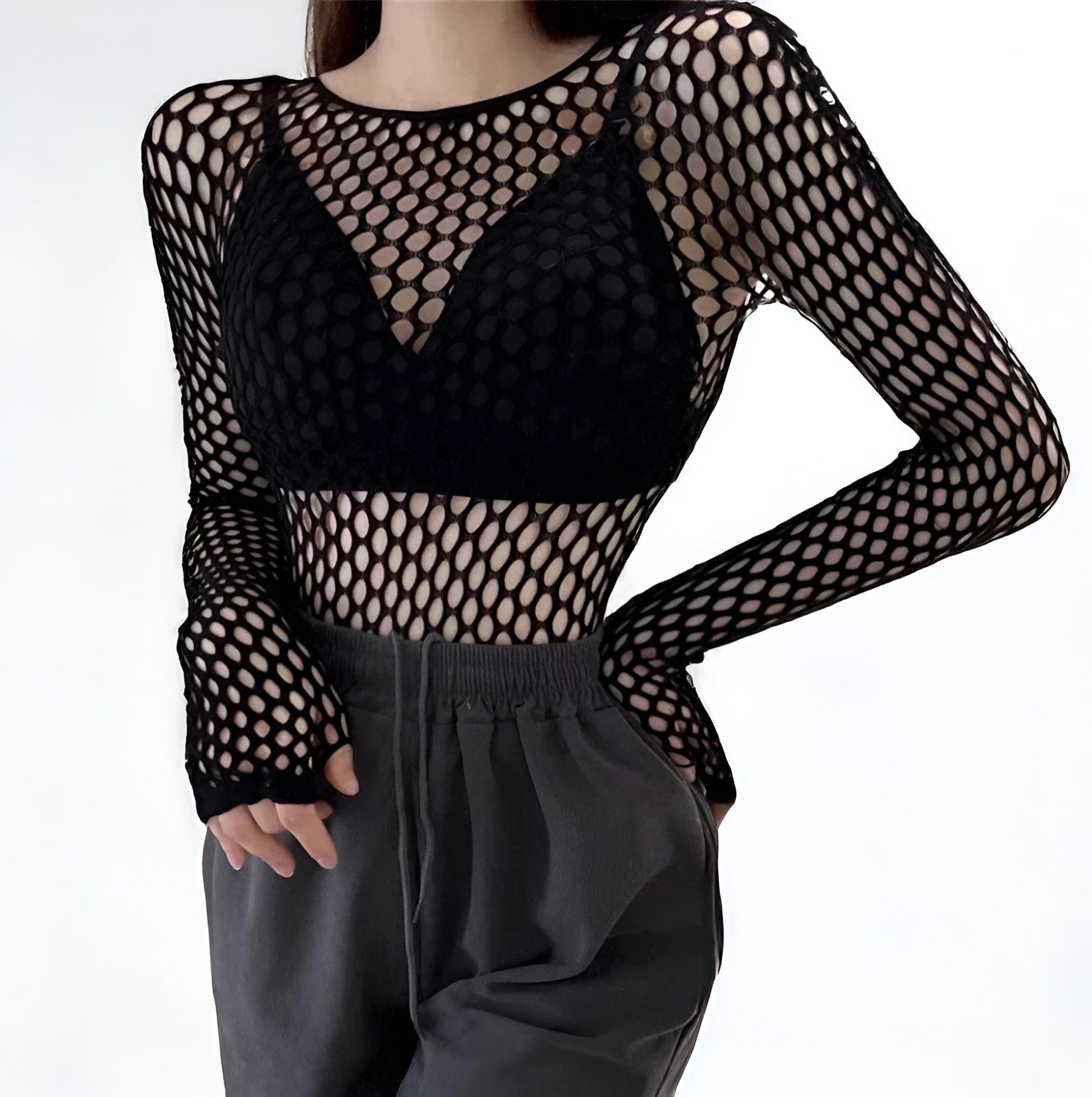 2 / One Size Mesh Long Sleeve Fishnets Top Gothic