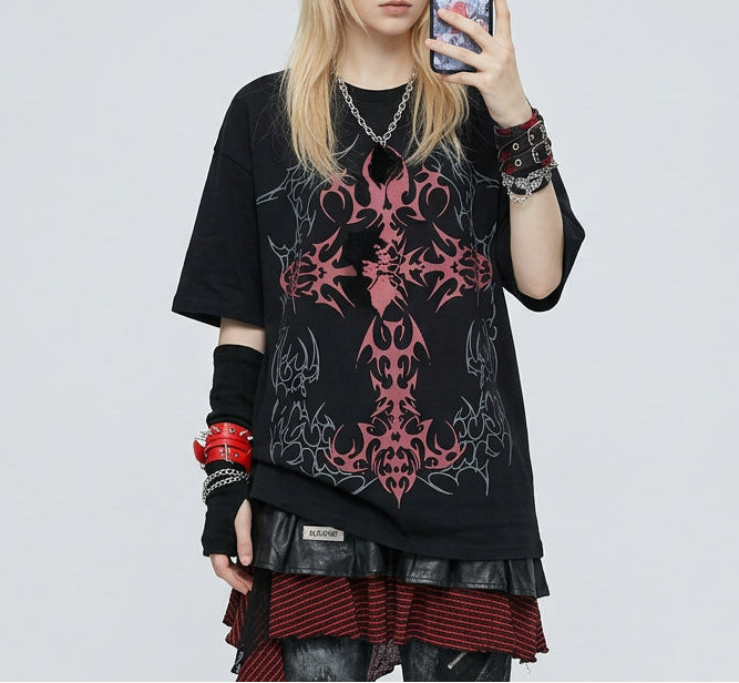 2026 Oversize Fairy Grunge Tee Shirts Women Y2k Aesthetic Short Sleeve T-shirt Punk Print Casual Loose Graphic T Shirt Harajuku