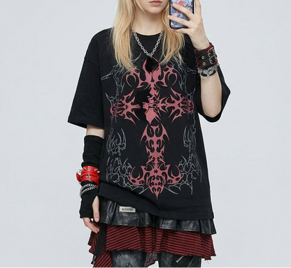 2026 Oversize Fairy Grunge Tee Shirts Women Y2k Aesthetic Short Sleeve T-shirt Punk Print Casual Loose Graphic T Shirt Harajuku
