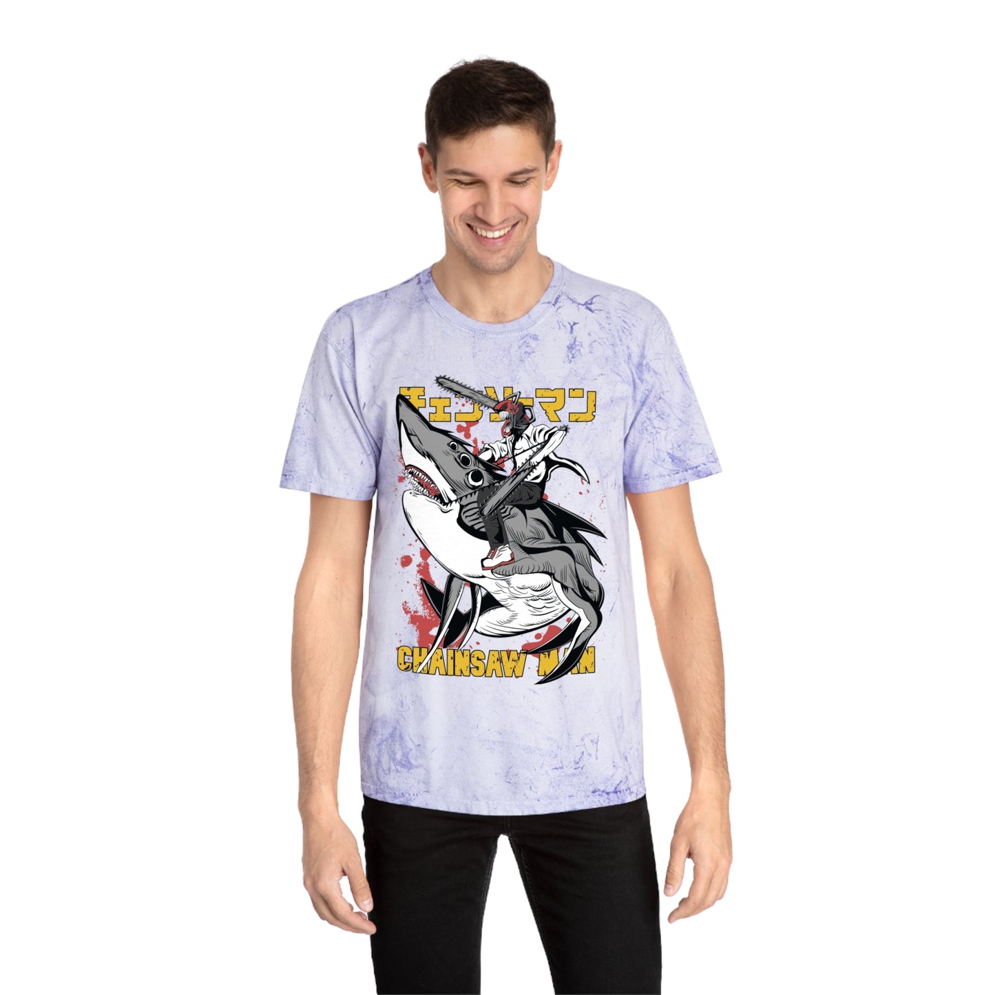 Anime Chainsaw Man (Denji Shark Saw Rampage) T-shirt - Tie Dye Style - Vintage