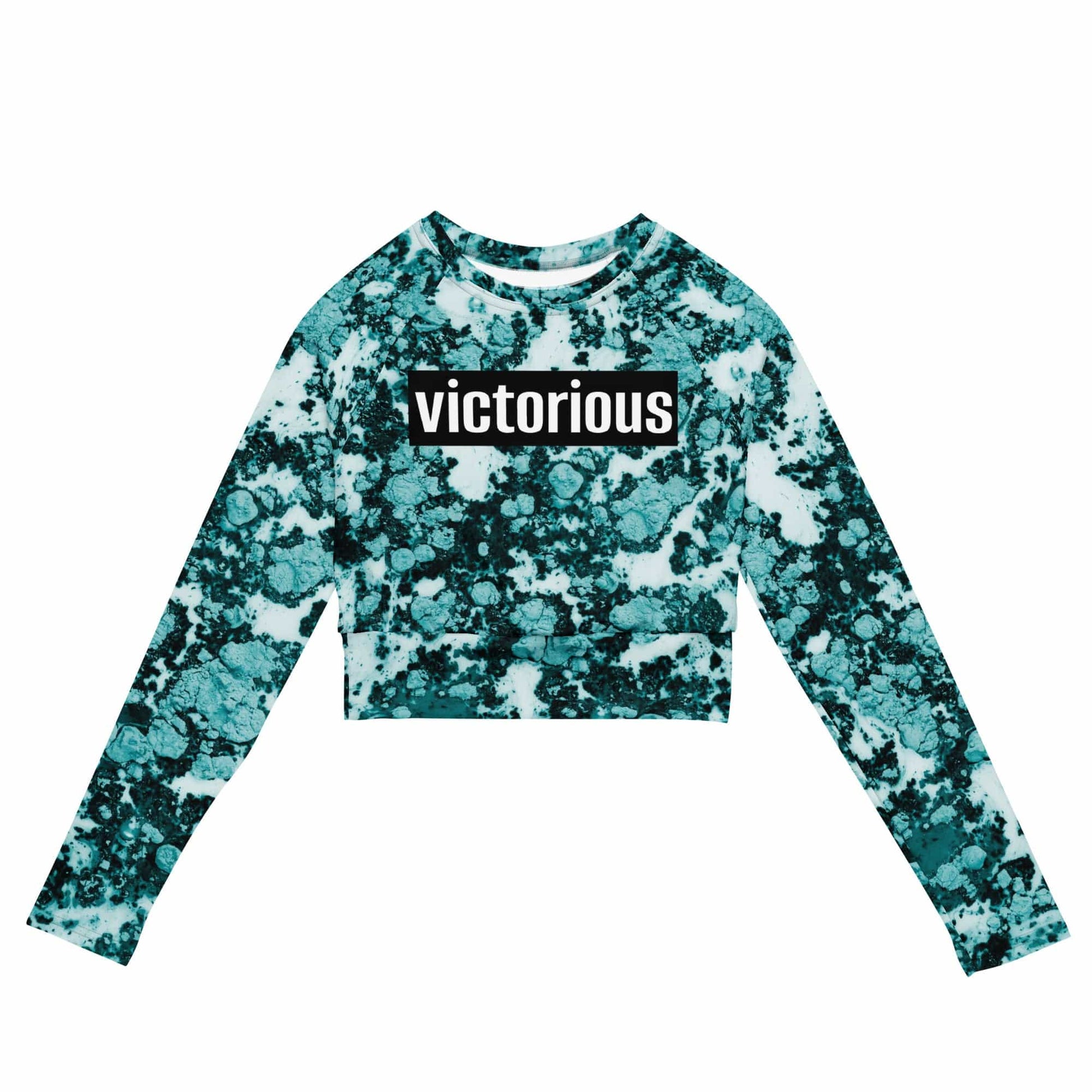 2XS Victorious Aqua Fern Recycled long-sleeve crop top