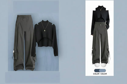 3-Piece Set 03 / XXL Women 2026 Spring Autumn New Vintage Tracksuit Matching Set Korean Elegant Knit Hoodie+Vest+Loose Cargo Pants 3-Piece Suit