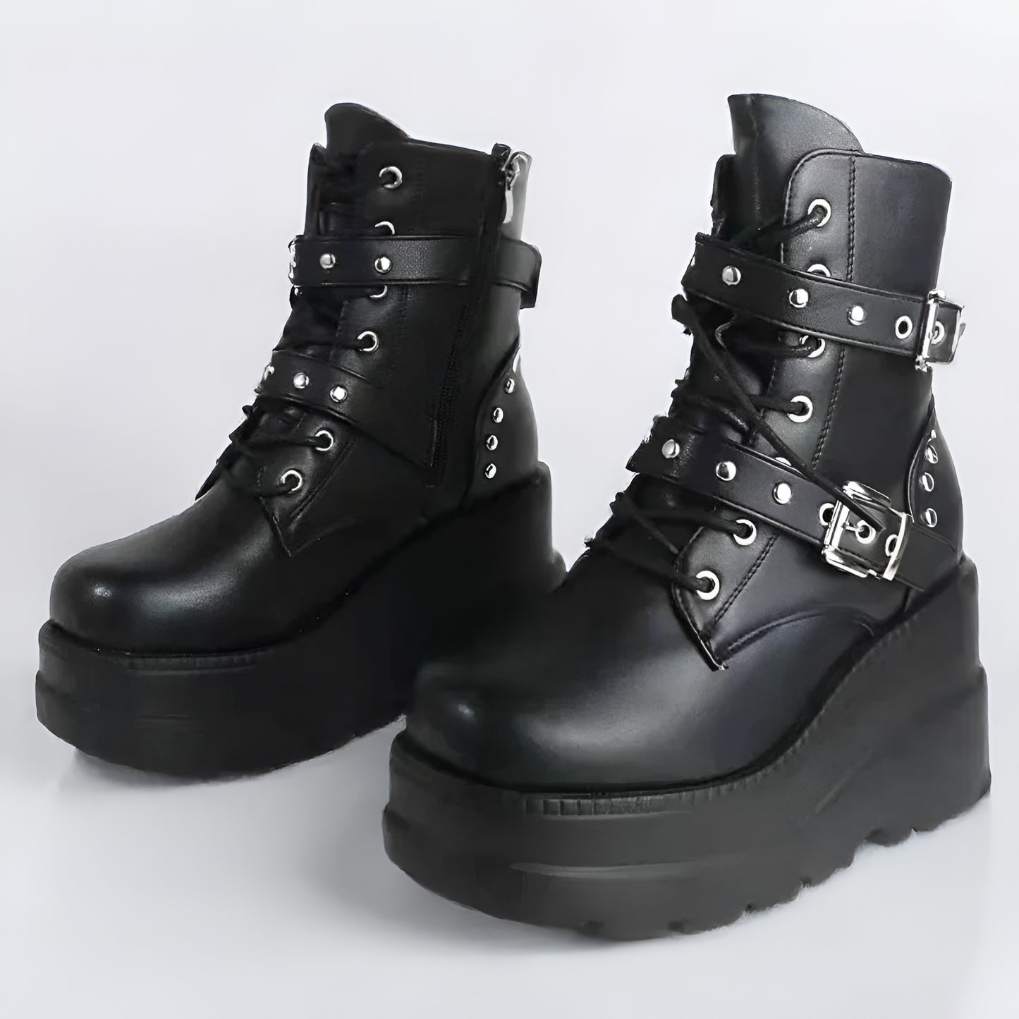 Vegan Leather Ankle Boots / Lace Up Gothic Shoes