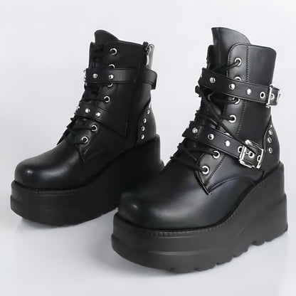 Vegan Leather Ankle Boots / Lace Up Gothic Shoes