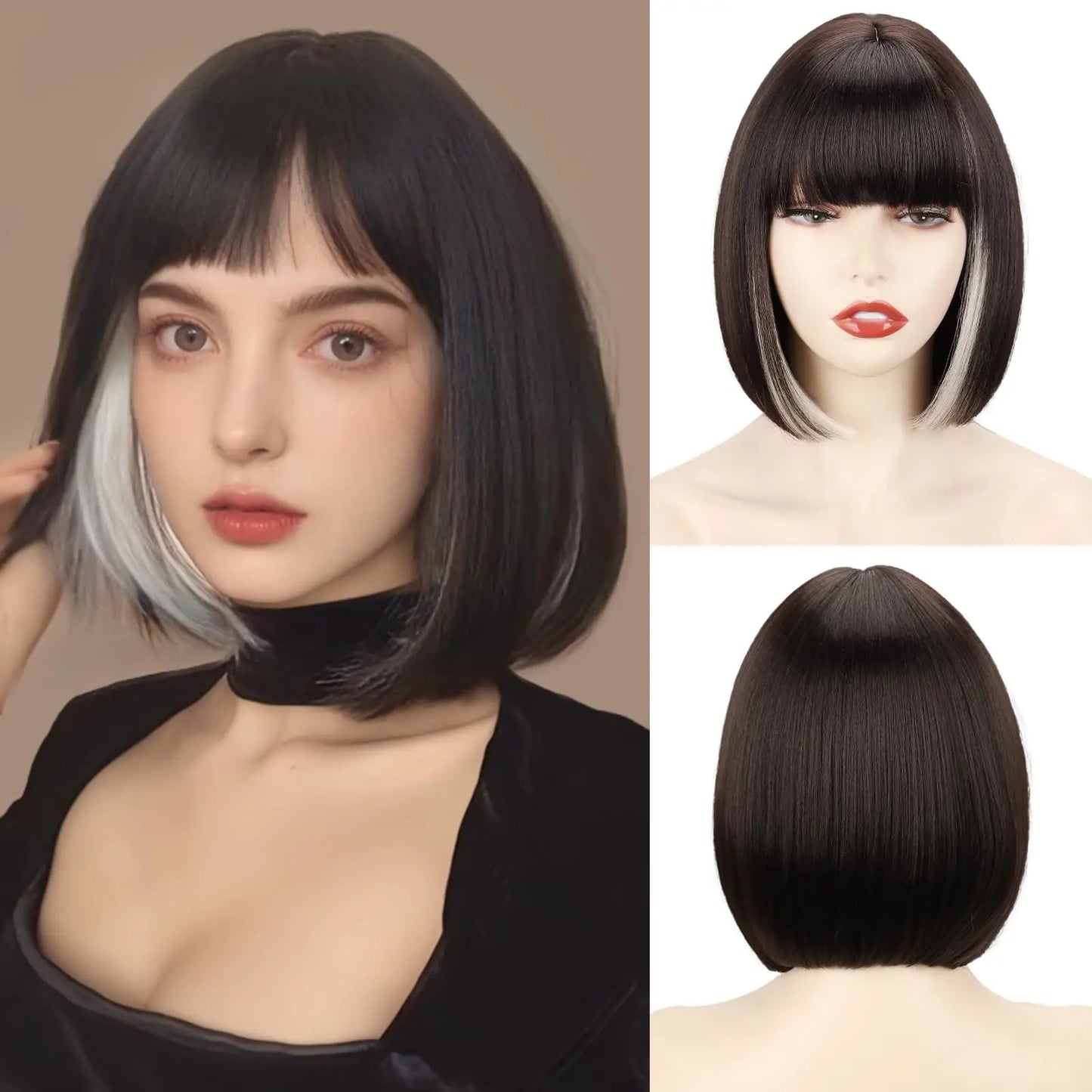 411-745 Pink Bob Synthetic wig /Short straight hair with bangs/ Multi-colored Cosplay Wig/ high temperature silk wig