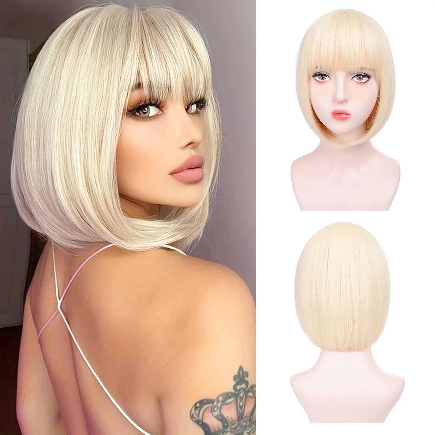411-752-light gold Pink Bob Synthetic wig /Short straight hair with bangs/ Multi-colored Cosplay Wig/ high temperature silk wig