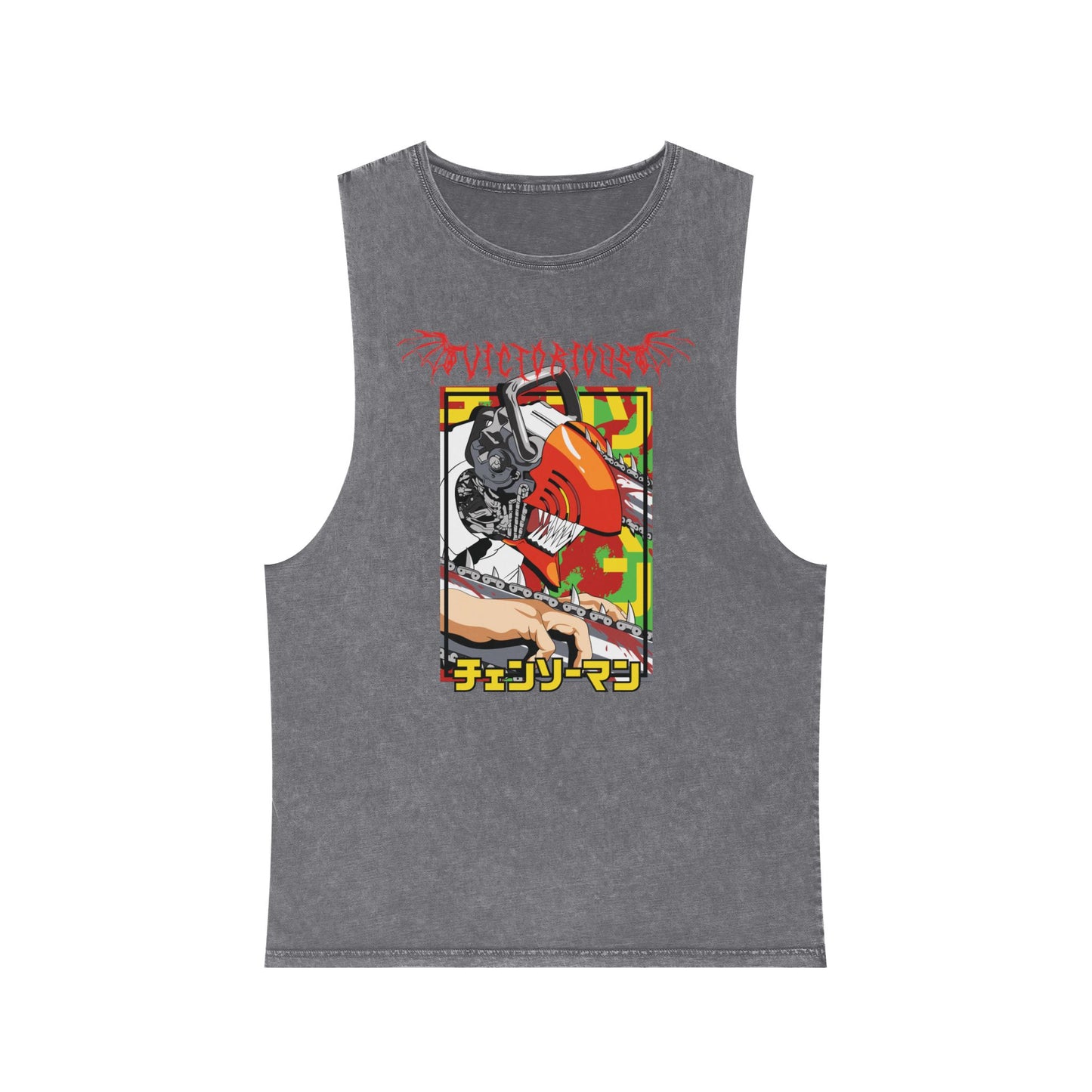 Unisex Stonewash Tank Top - Anime Chainsaw Man Denji Full Throttle