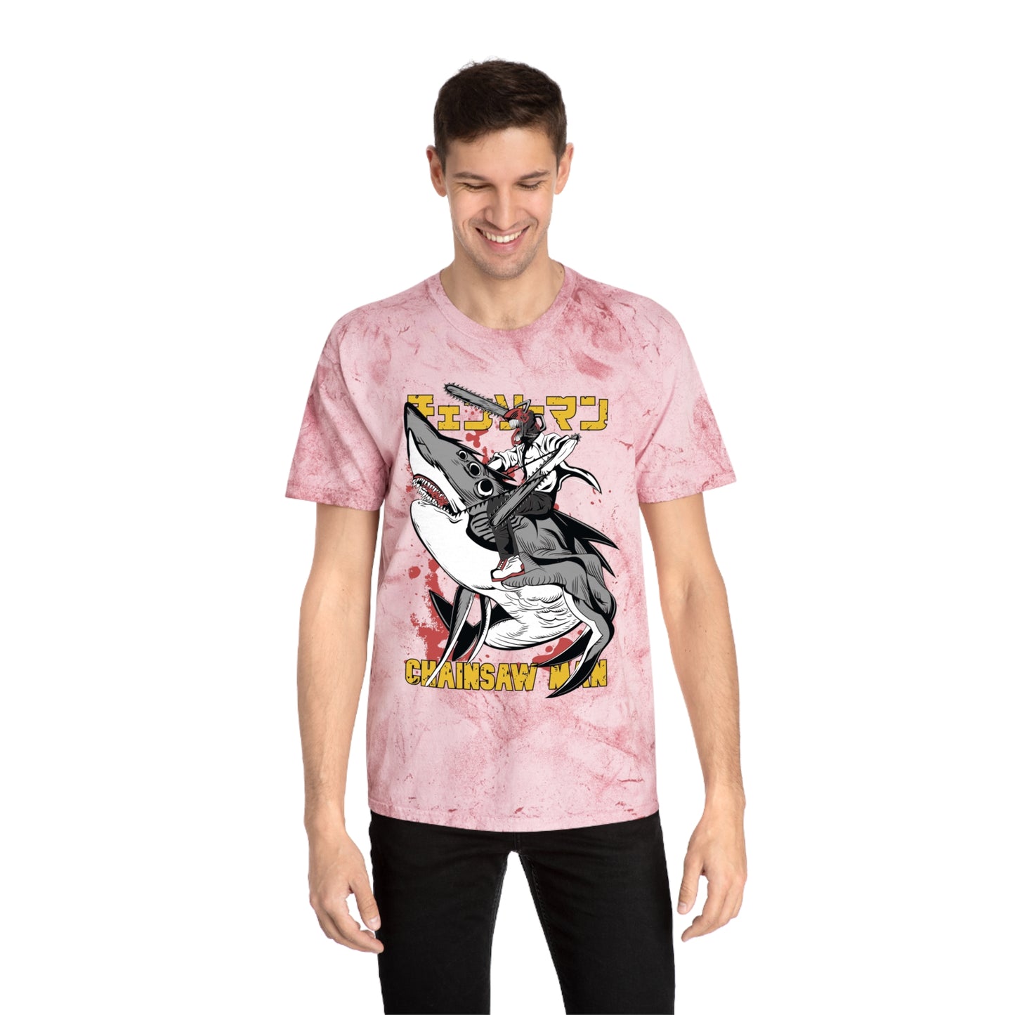 Anime Chainsaw Man (Denji Shark Saw Rampage) T-shirt - Tie Dye Style - Vintage