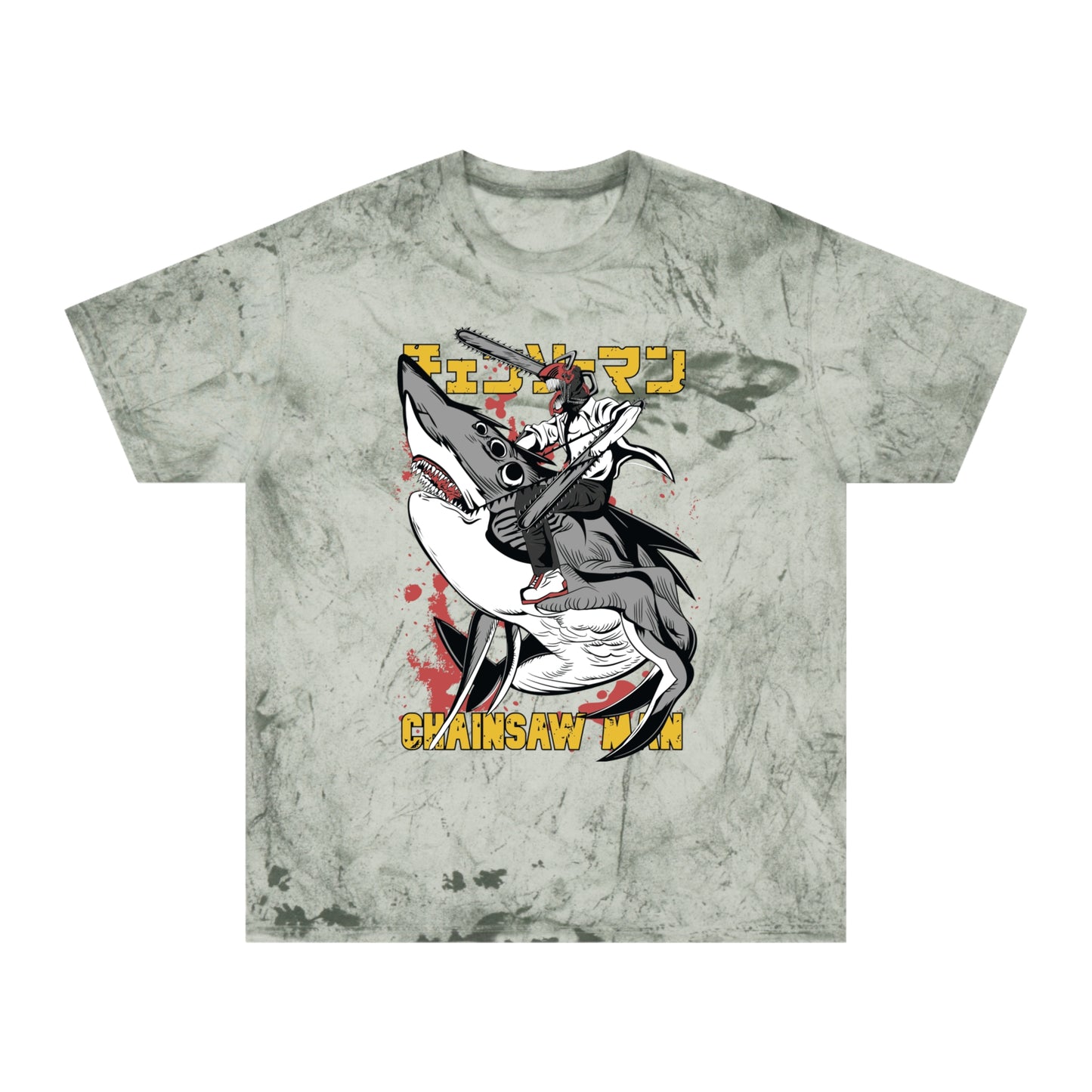 Anime Chainsaw Man (Denji Shark Saw Rampage) T-shirt - Tie Dye Style - Vintage