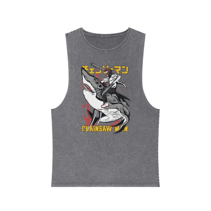 Unisex Graphic Tank Top - Anime Chainsaw Man Denji Shark Saw Rampage
