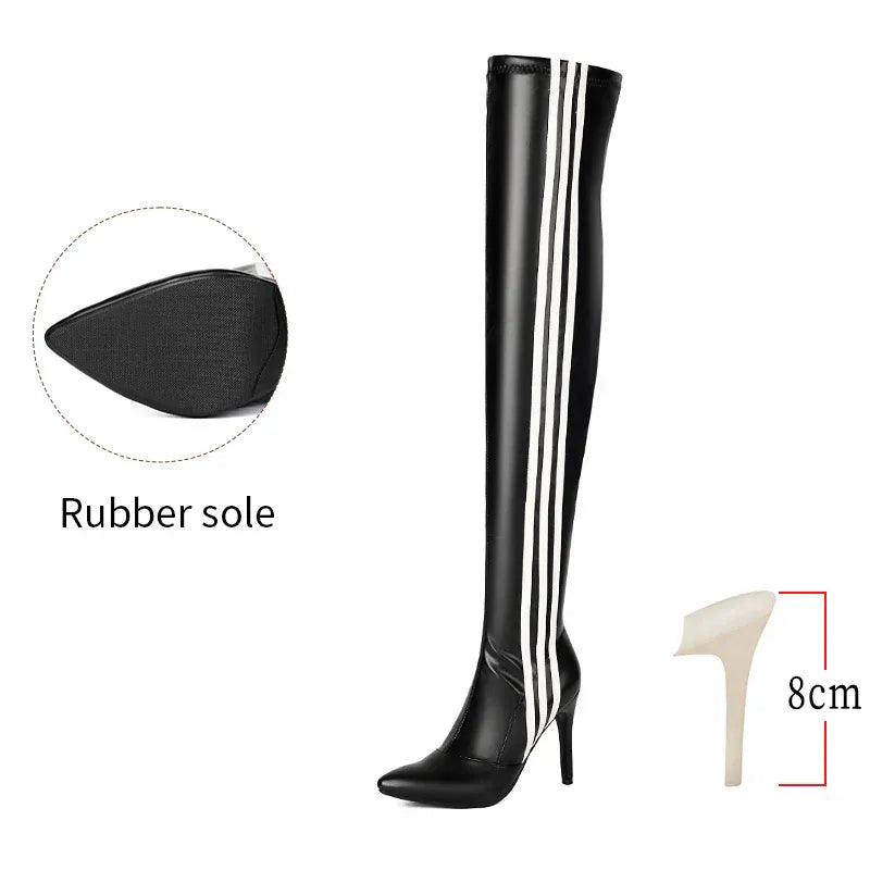 8cm Black (VL) / 34 Over Knee High Boots / Vegan Leather