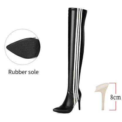 8cm Black (VL) / 34 Over Knee High Boots / Vegan Leather