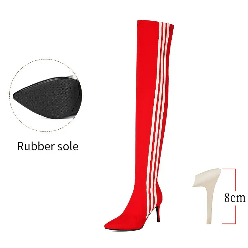 8cm Red / 34 Over Knee High Boots / Vegan Leather