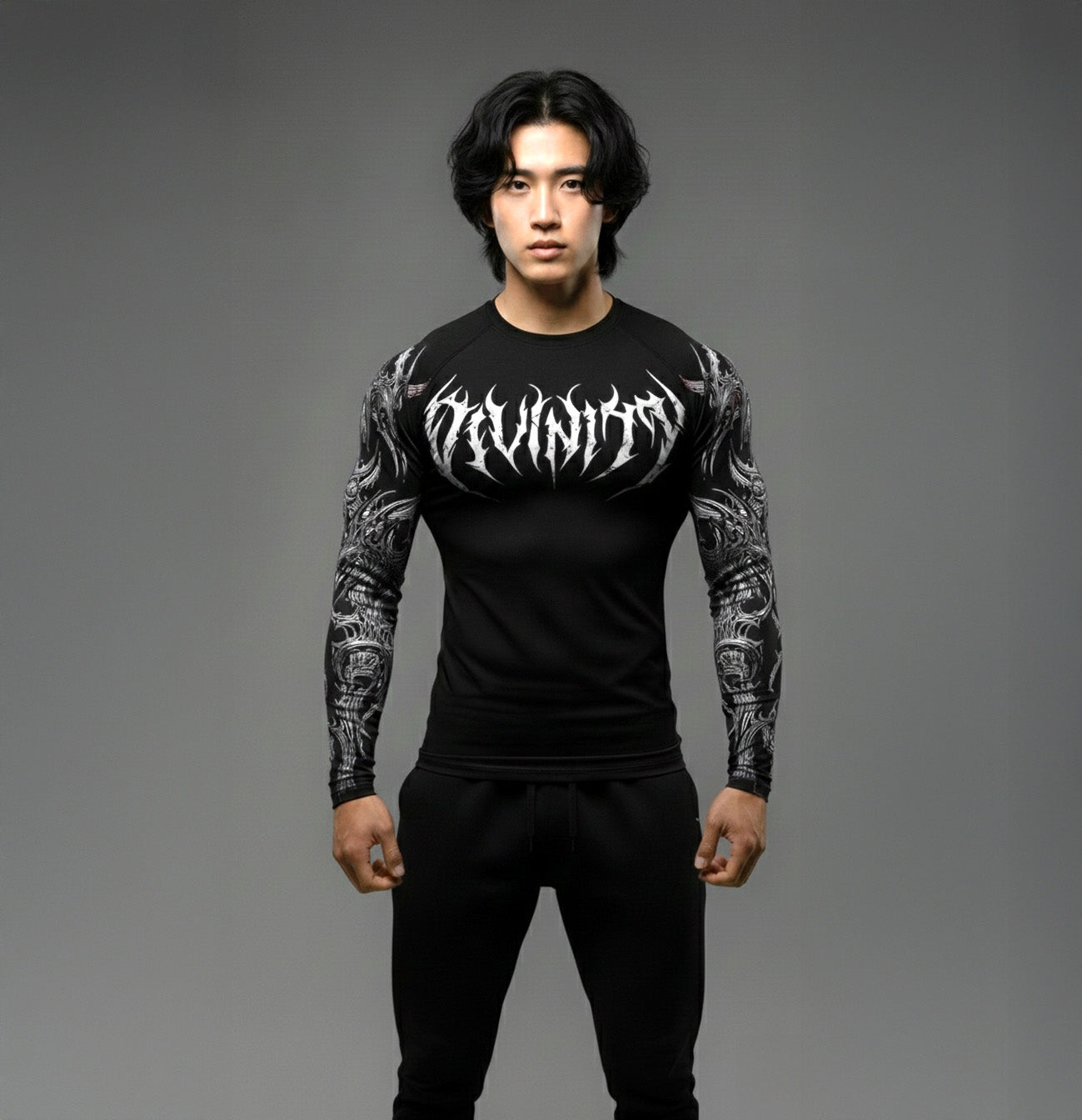 Korean Style Slim Fit Cyber Sigilism shirt - Long sleeve compression shirt