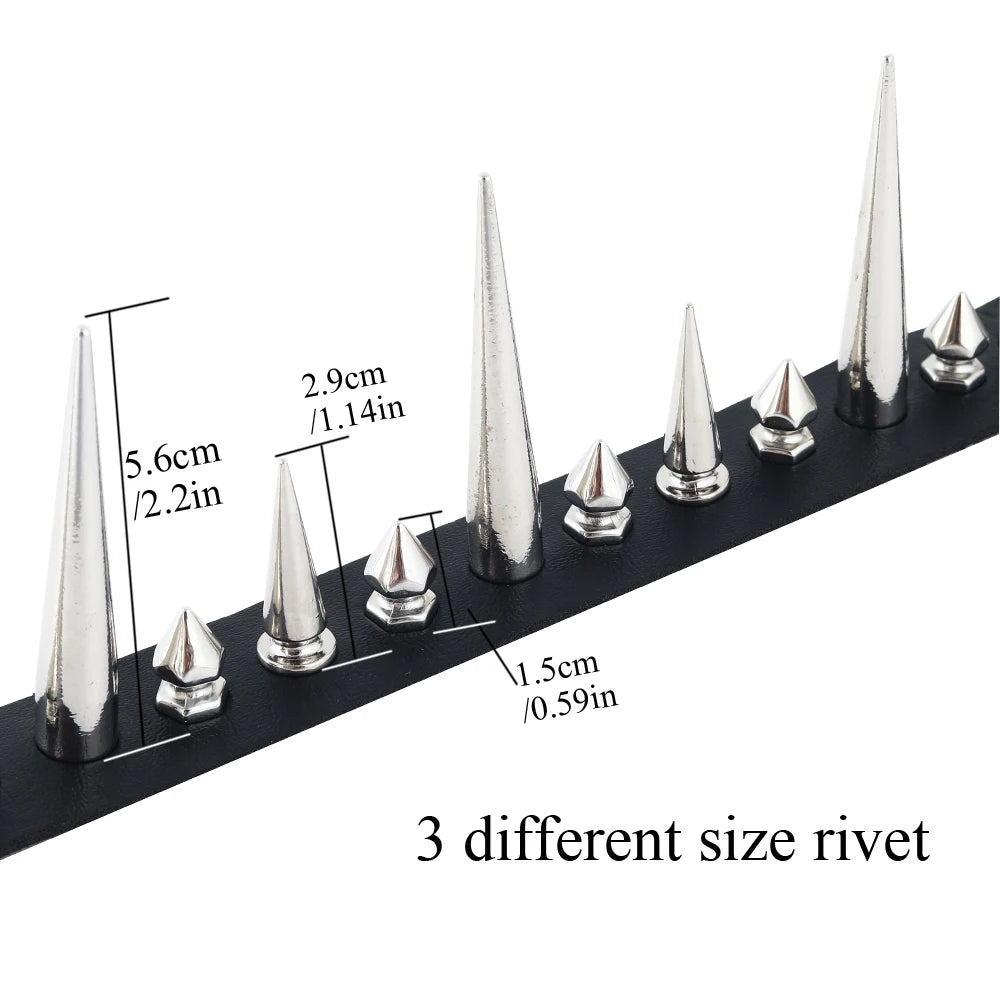 Long Spike Choker Punk Faux Leather Collar For Women & Men / Goth Necklace Accessories