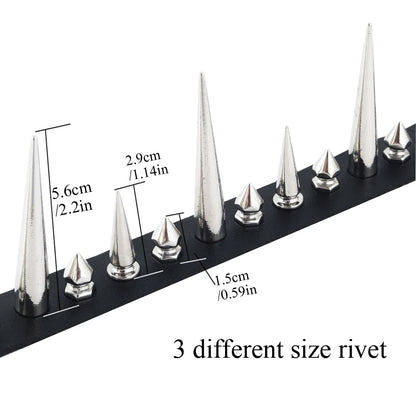 Long Spike Choker Punk Faux Leather Collar For Women & Men / Goth Necklace Accessories