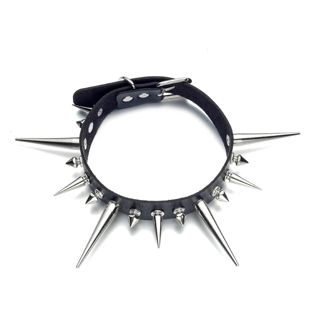 Long Spike Choker Punk Faux Leather Collar For Women & Men / Goth Necklace Accessories