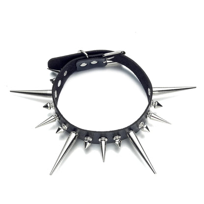 Long Spike Choker Punk Faux Leather Collar For Women & Men / Goth Necklace Accessories