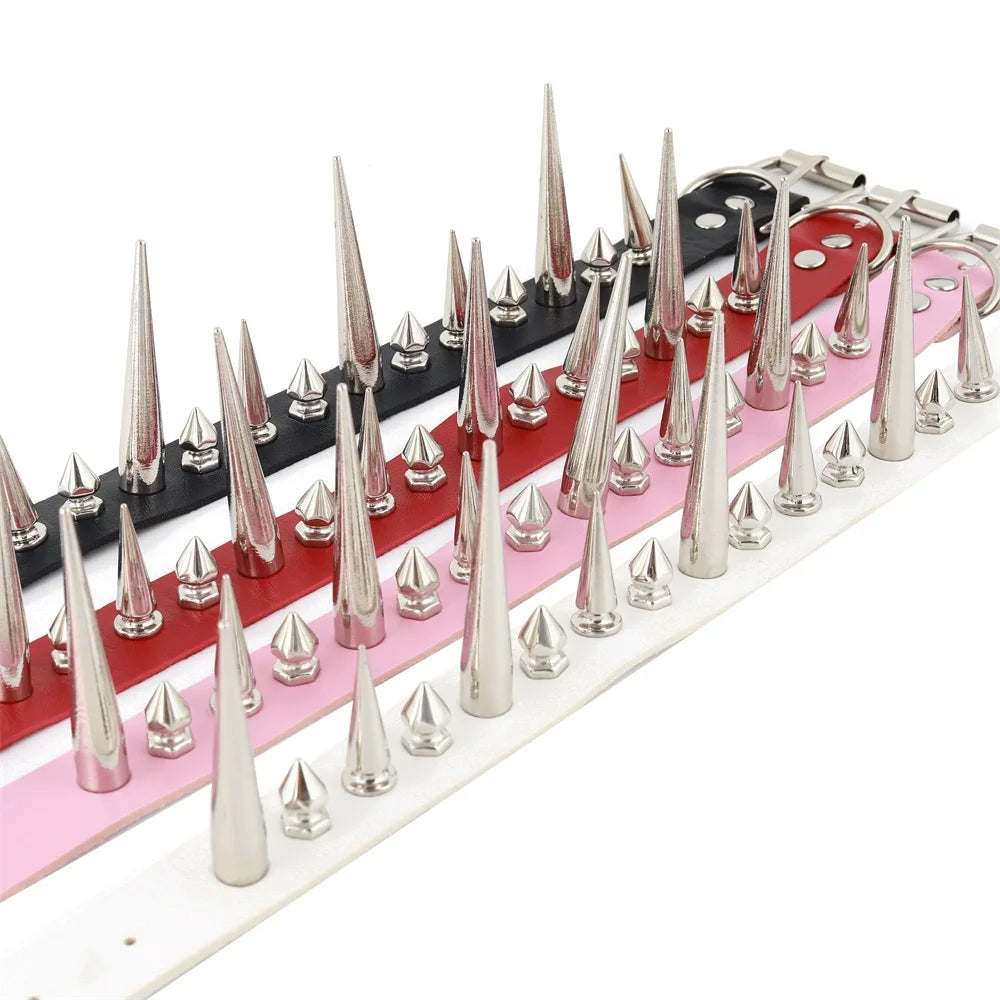 Long Spike Choker Punk Faux Leather Collar For Women & Men / Goth Necklace Accessories