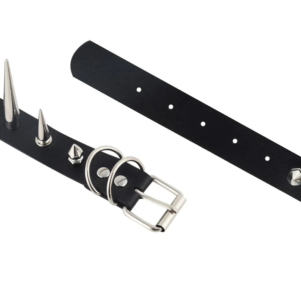 Long Spike Choker Punk Faux Leather Collar For Women & Men / Goth Necklace Accessories