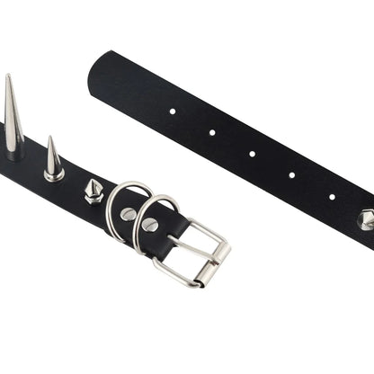Long Spike Choker Punk Faux Leather Collar For Women & Men / Goth Necklace Accessories